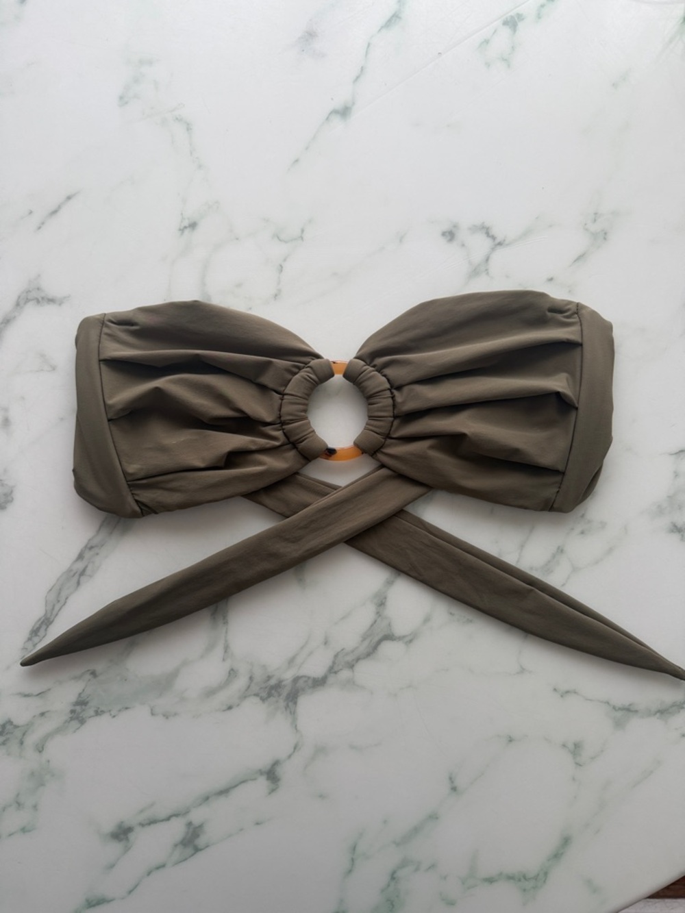 Khaki Tori Ties Bandeau Bikini Top
